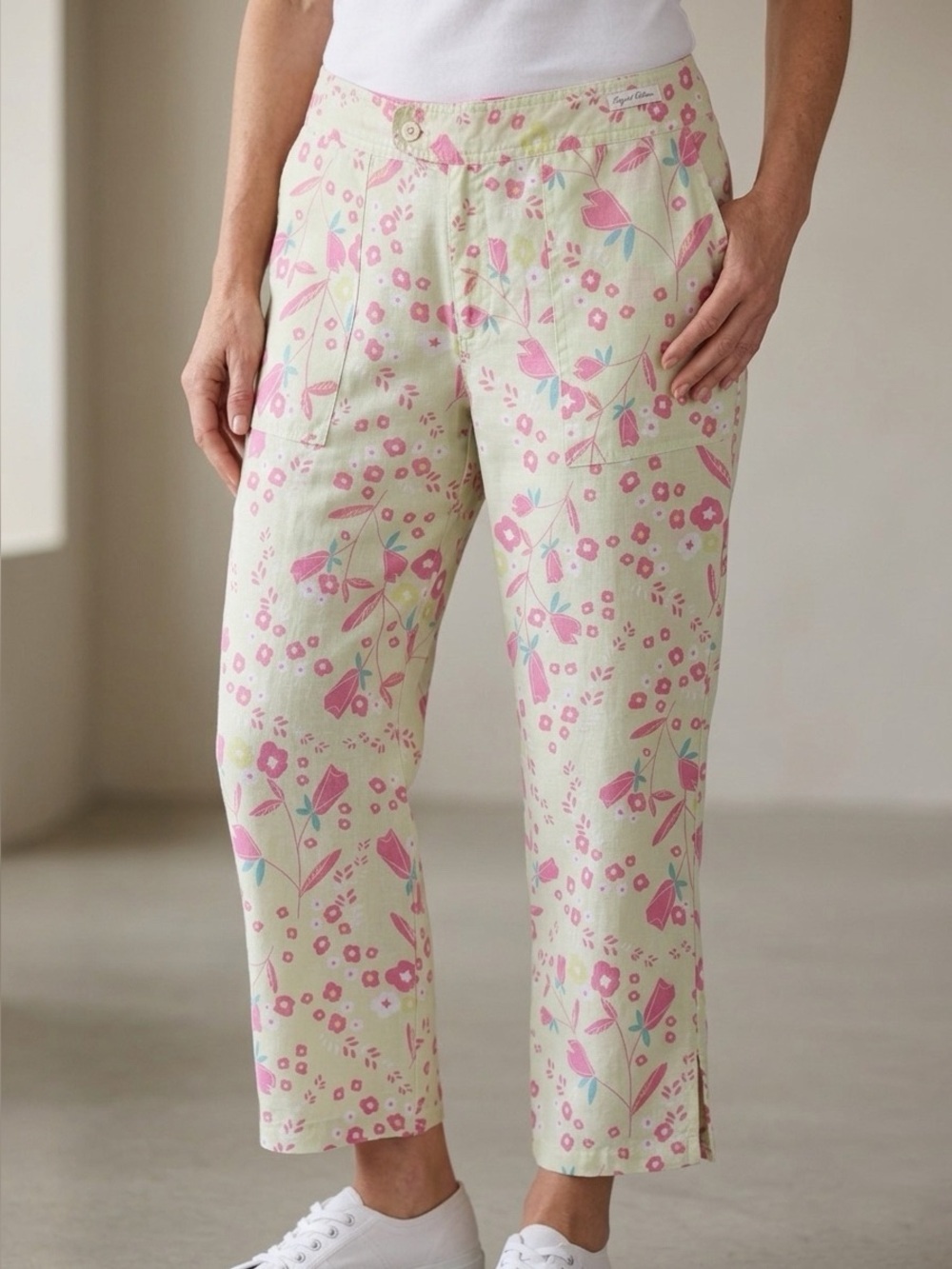 Sigrid Olsen Linen Pink Floral Crop Pants Size 12